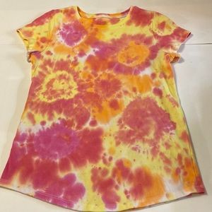 Tie die t-shirt pink and yellow homemade